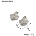 Detailed view of silver square metal earrings with grid texture measuring 2.8cm x 2.8cm - Silver Square Texture