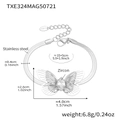 Silver stainless steel butterfly bracelet with zircon stone and flat snake chain - Steel Butterfly Zircon Bracelet / 15+5cm