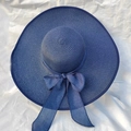 Cappello da sole in paglia blu scuro a tesa larga con nastro trasparente per la spiaggia - Blu navy / 56-60cm