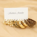 6-piece gold hoop earring set with pearls and leopard print on display card - Leopard Pearl Plain Gold Hoop (01)