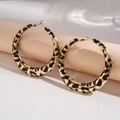 Exaggerated leopard print hoop earrings in gold metal for a bold vintage fashion statement - Gold Leopard Print (Hoop-Gold)