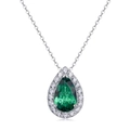 Pear cut emerald green gemstone necklace in S925 sterling silver with halo diamonds - Thick Silver White Gold - Lab Emerald Pear 7*11/1.73ct