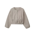 Women's chic taupe woolen bomber jacket with zipper and minimalist soft fabric finish - Camel