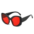 Oversized thick black frame sunglasses featuring vibrant translucent red lenses - Regular / Black Frame Wine Red Lens
