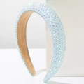 Detail of light blue rhinestone headband with star patterns and soft suede lining - Light Blue