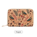 Kleiner Kork-Geldbeutel mit Elster-, Blumen- und Pilzmotiven im Vintage-Holz-Design - Elster