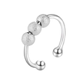 Silver anxiety ring with three frosted movable beads on a polished open band for women - Frosted Beads Style (AJ001)