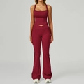 Ensemble de yoga bordeaux pour femme avec pantalon évasé et débardeur - Rouge Cerise (Débardeur + Pantalon Évasé)