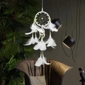 Handmade bohemian dream catcher with white feathers and beads for wall decoration - Double Hoop With Light / White