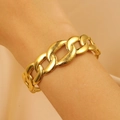 Golden chunky Cuban link chain bracelet featuring textured and polished finishes - Bold Cuban Chain Texture (11757)