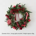 Ghirlanda natalizia 45cm con LED, fiocchi rossi, pigne e decorazioni a caramella - 45CM Stile Caramella Rosso (Con Luci)