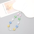 Detalle del cordón para móvil con mariposas de cristal coloridas y cuentas claras - Estilo Mariposa de Cristal de Gelatina (k597)