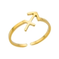 Polished golden stainless steel Sagittarius zodiac ring with adjustable open band design - Sagittarius