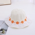 White woven sun hat for girls with delicate lace trim and colorful daisy embroidery appliques - Lace Floral / Circumference 50-53cm / White