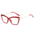 Transparent red faceted cat eye glasses with textured resin frame and gold metal temples - Transparent Red Frame Anti-Blue Light
