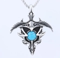 Vintage stainless steel eagle shield pendant with round blue turquoise stone - Pendant Only (No Chain)