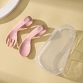 Pink baby training fork and spoon set with transparent travel case made of food-grade PP - Food Grade PP / Sakura Pink With Storage Box