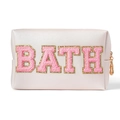 Beauty case rosa con lettere BATH in ciniglia e cerniera dorata su sfondo bianco neutro - Bianco (BATH)