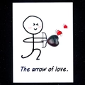 Handmade love card featuring a natural dark agate heart stone arrow and Cupid sketch - India Agate