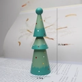 Green polka dot wooden Christmas tree figurine measuring 18.5cm by 5.8cm for tabletop decor - Painted Blue-Green Christmas Tree