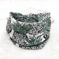 Bohemian style white elastic headwrap featuring green and black pineapple prints for women - 67