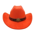 Chapeau de cowboy western en suédine orange avec bandeau clouté et emblème d'étoile - Taille unique / Orange