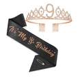 Détails d'une couronne or rose du 9ème anniversaire et écharpe avec lettres métalliques - Ensemble 9ème Anniversaire (Noir)