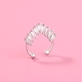 Silver non-pierced ear cuff with inlaid trapezoid zircons on pink background - Arched Gems (SE1255)