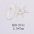 Macro detail of golden heart-shaped key nail charms for DIY manicure decorations - Light Gold Heart Key Style (MZH-9741) / 3.5*7mm