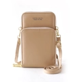 Chic beige crossbody phone bag with dual zippers and adjustable shoulder strap - Apricot
