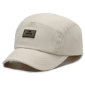 Cappello camp beige a cinque pannelli con toppa in pelle marrone e occhielli in metallo - Regolabile / Beige