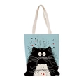 Light blue canvas tote bag featuring hand-drawn cat illustrations and white handles - Light Blue-Cat and Heart