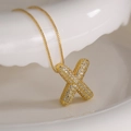 Gold letter X pendant necklace with sparkling pavé stones and delicate gold chain - Letter X (Box Chain)