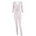 Detail van grijze glitter bodysuit met V-hals, schoudervullingen en lange mouwen - S / Roze