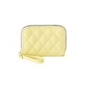 Minimalist yellow diamond-quilted PU leather cardholder with zip and wrist strap - Yellow