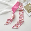 Pink floral satin skinny scarf with elegant flower pattern and pointed ends for women - Periwinkle Pink