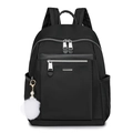 Klassischer schwarzer Nylon-Rucksack mit silbernen Reißverschlusstaschen und Bommel - Mit Anhänger / Schwarz