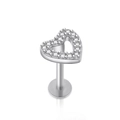 Zilveren roestvrijstalen hartvormige kraakbeenpiercing met zirkonia pavé afwerking - Zilveren Lipknopje 6mm Enkel (Platte Achterkant)