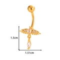 Gold-tone angel wing belly button ring with zircon studs and dimension marking - Angel Wings Cross (0168-5#) / Gold