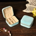 Sky blue velvet portable jewelry box with zipper closure and compact square design - Velvet Sky Blue (No Mirror)