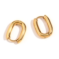 Classic 18K gold plated stainless steel mini oval hoop earrings for women - Gold