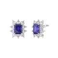 Elegant S925 sterling silver stud earrings with blue rectangular sapphire zircon gems - For Sale Lze06-p