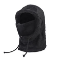 Winter thermal balaclava hood in black faux fur with adjustable drawstrings for outdoors - Black