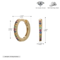 Detail of 925 sterling silver hoop earrings with 5A rainbow zircon stones and dimensions - 925 Silver Plated Yellow Gold - Multicolor