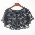 Elegant black mesh shawl with paisley sequins and scalloped edges for evening dresses - Black Silver with Rope