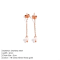 Detailed view of stainless steel drop earrings with pearl pendant and rose gold finish - Rose Gold