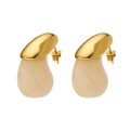 Boucles d'oreilles minimalistes plaquées or 18k avec texture de marbre blanc cassé - Style Goutte d'Eau Irrégulière Or + Blanc (KE029)
