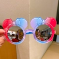 Kids gradient red and blue cartoon round sunglasses with iconic mouse ears and mirrored lenses - Red Blue Gradient Round Frame with Ears and Bow