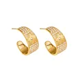 Dettaglio orecchini a cerchio a C in acciaio dorato con motivo a fiori e zirconi - Orecchini a Fiore a Forma di C (Coppia) / Oro