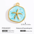 Detailweergave van een 17mm lichtblauwe zeester hanger gemaakt van hoogwaardig roestvrij staal - PJ91632C-Blauwe zeester